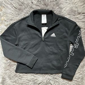 NEW Adidas Women's Cropped Fleece 1/4 Zip Black Pullover Sweatshirt SMALL